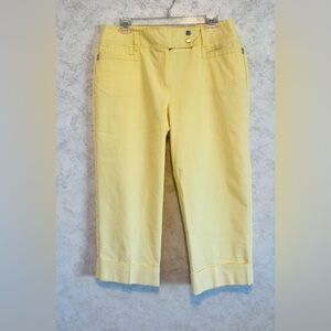 Larry Levine Women's Cari Pants Size 12 Yellow Straight Leg Cuffed Zip Snap